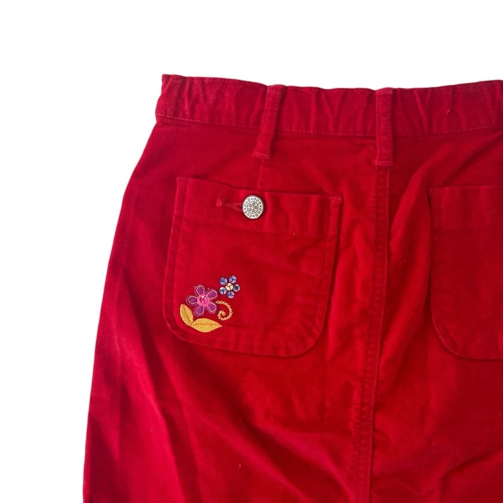 VTG Gap Kids Size 10 Red 98%‎ Cotton Velvet Skirt Fitted Embroidered Flower
